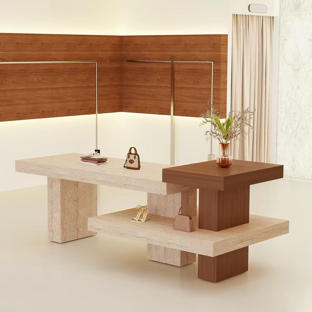 Travertine Veneer Two-Tier Retail Display Island 1600L x 800W x 900H dpt112764