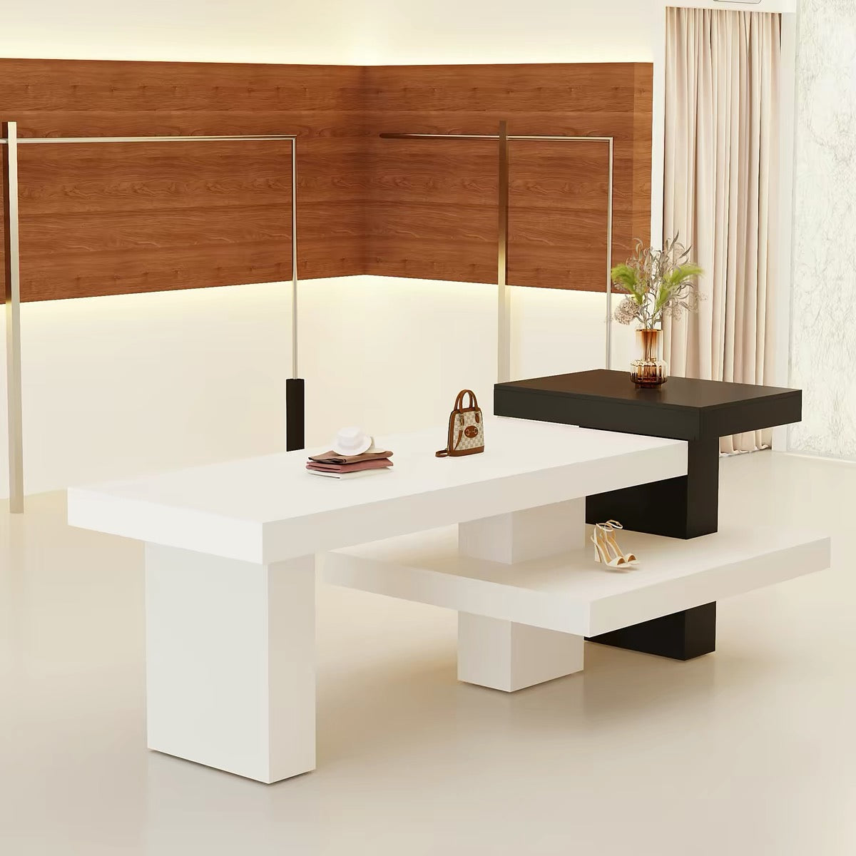 Black and White Painted Two-Tier Retail Display Table 1600L x 800W x 900H dpt102476