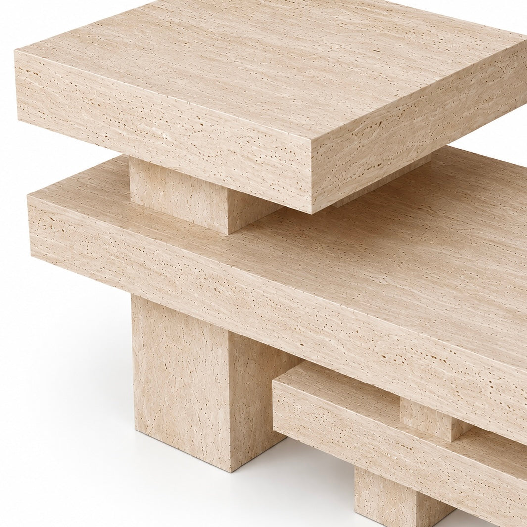 All-Travertine Veneer Staggered Retail Display Table 1400L x 600W x 900H dpt102876