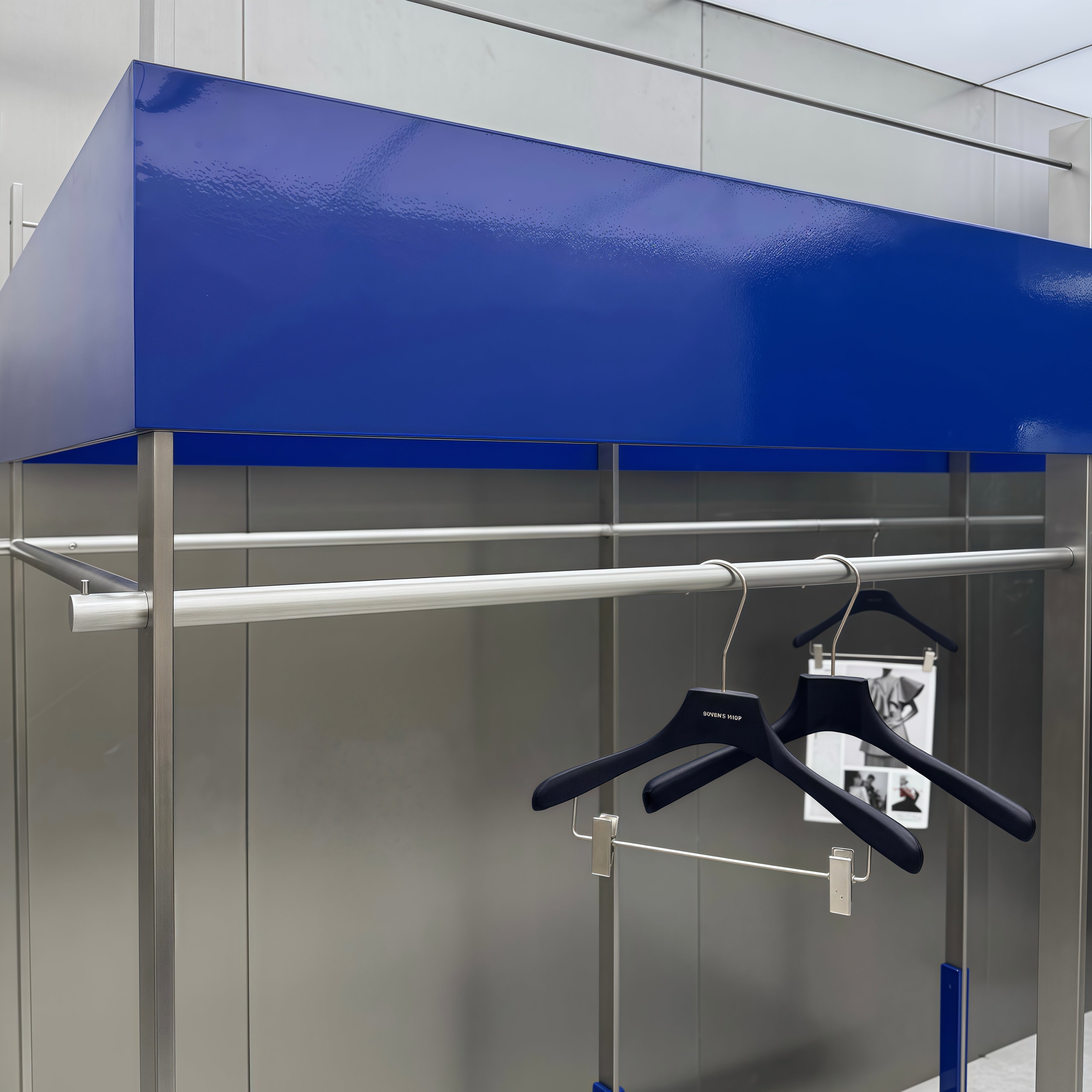Minimalist Metal Display Rack with Klein Blue Accent 2400L x 1200W x 2200H CR102416