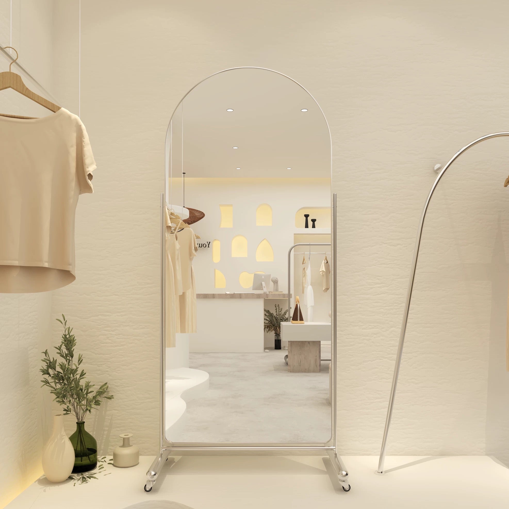 Oval-Shaped Mobile Full-Length Modern Dressing Mirror