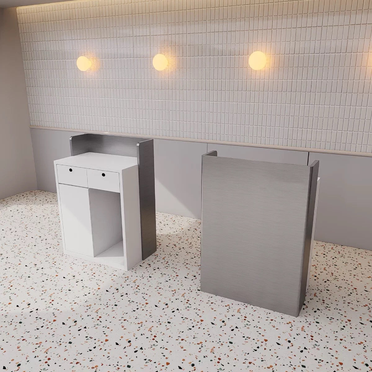 Matte Stainless Steel Anti-Fingerprint Compact Cashier Counter 800L x 500W x 1000H dpc101572