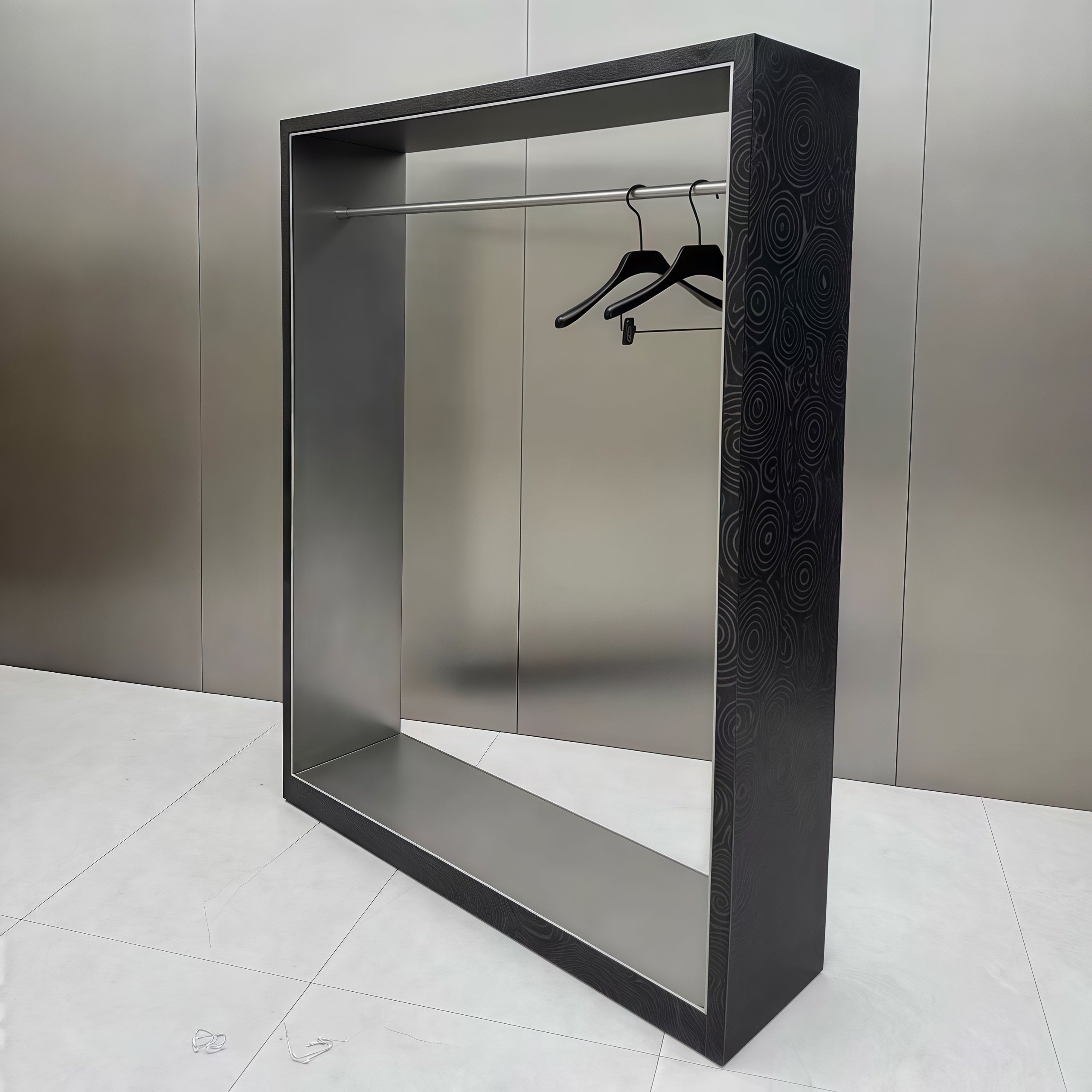 Designer Clothing Display rack in Black Wood Grain Finish 1500L x 400W x 2000H CR102142