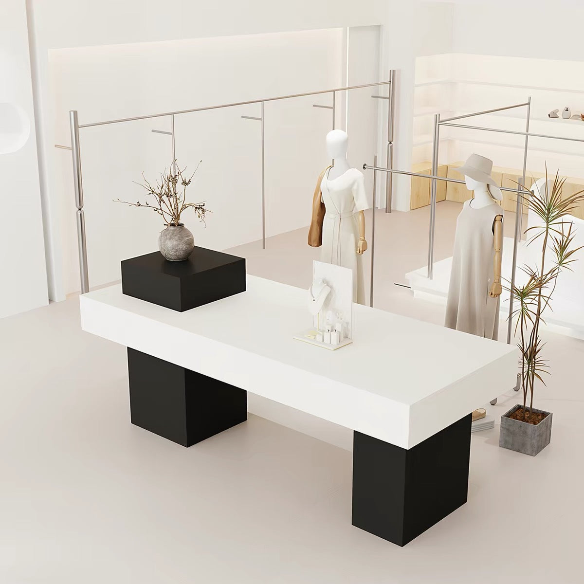 White Top and Black Legs All-Painted Retail Display Table 1400L x 600W x 800H dpt112425
