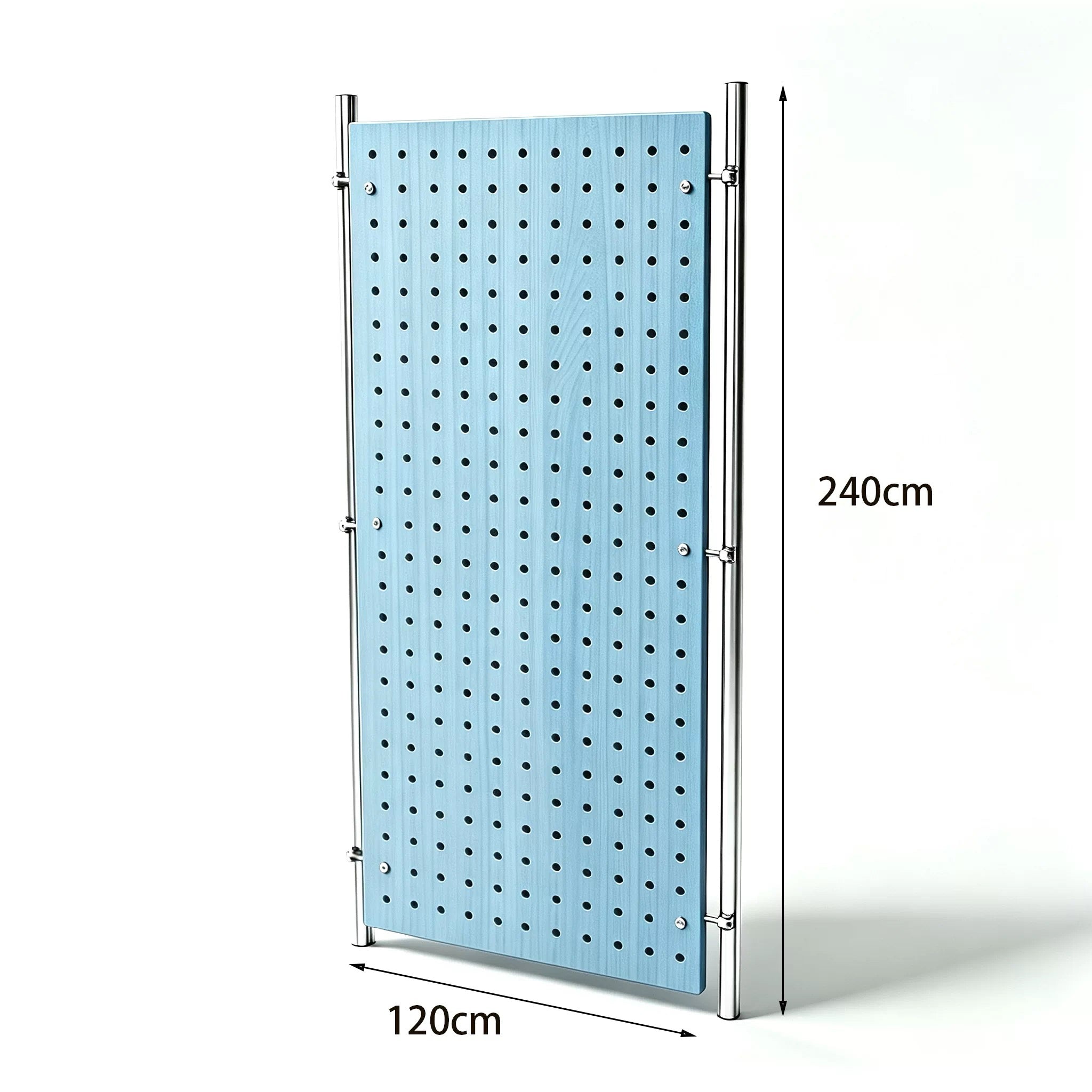 Blue Wood-Grain and Stainless Steel Double-Pillar Pegboard Display Rack 1200W x 2400H MDS110754