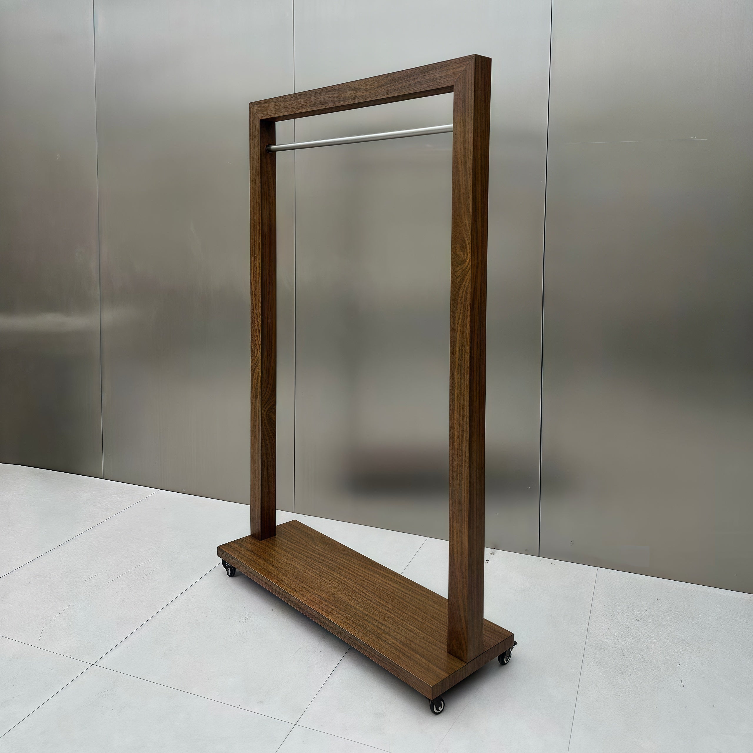 Wood Grain Finish Clothing Display Rack with Mobile Base 1500L x 450W x 1700H CR100962