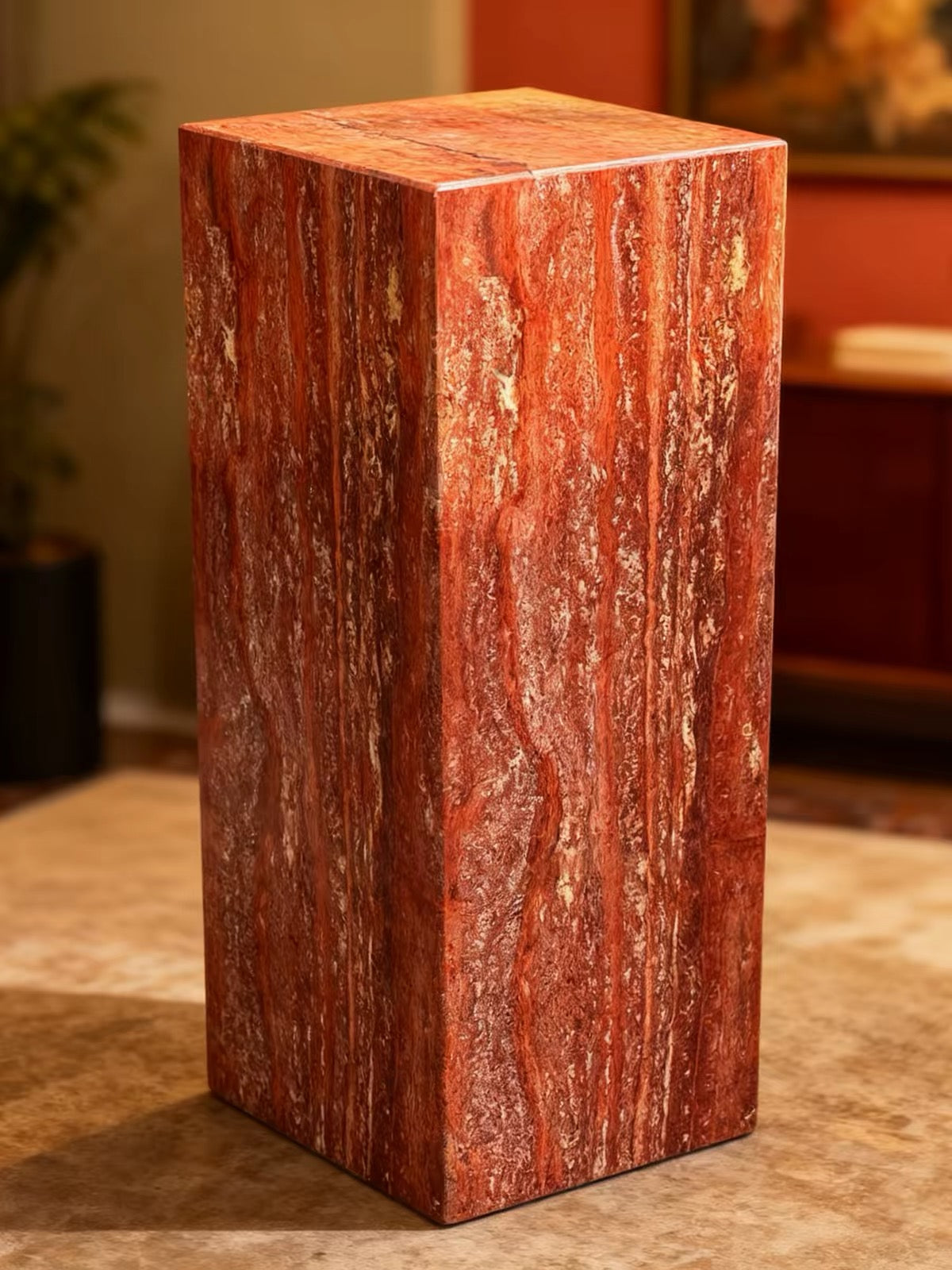 Natural Red Travertine Hollow-Core Square Display Pedestal 400L x 400W x 700H DPR121124