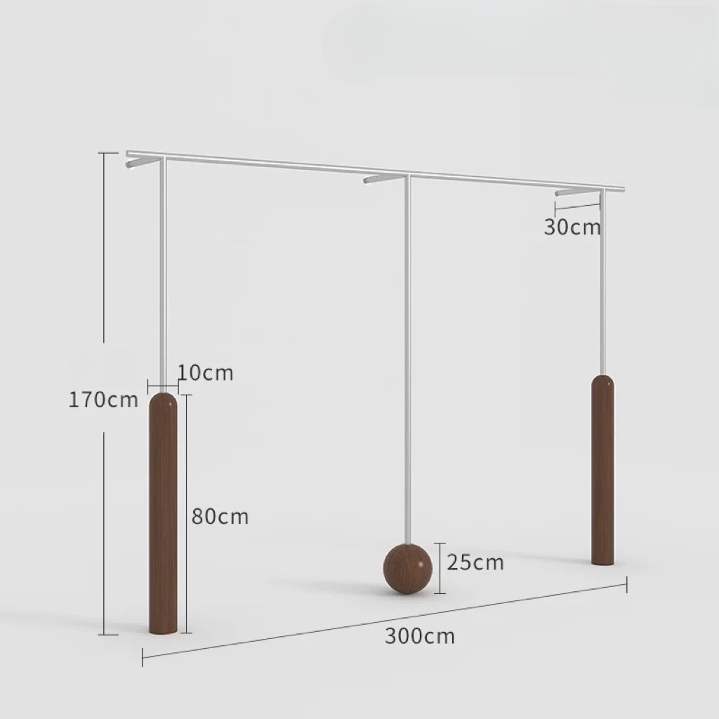 Artistic Wall-Mounted Clothing Rack with Stainless Steel and Solid Wood 3000L x 300W x 1700H CR100625