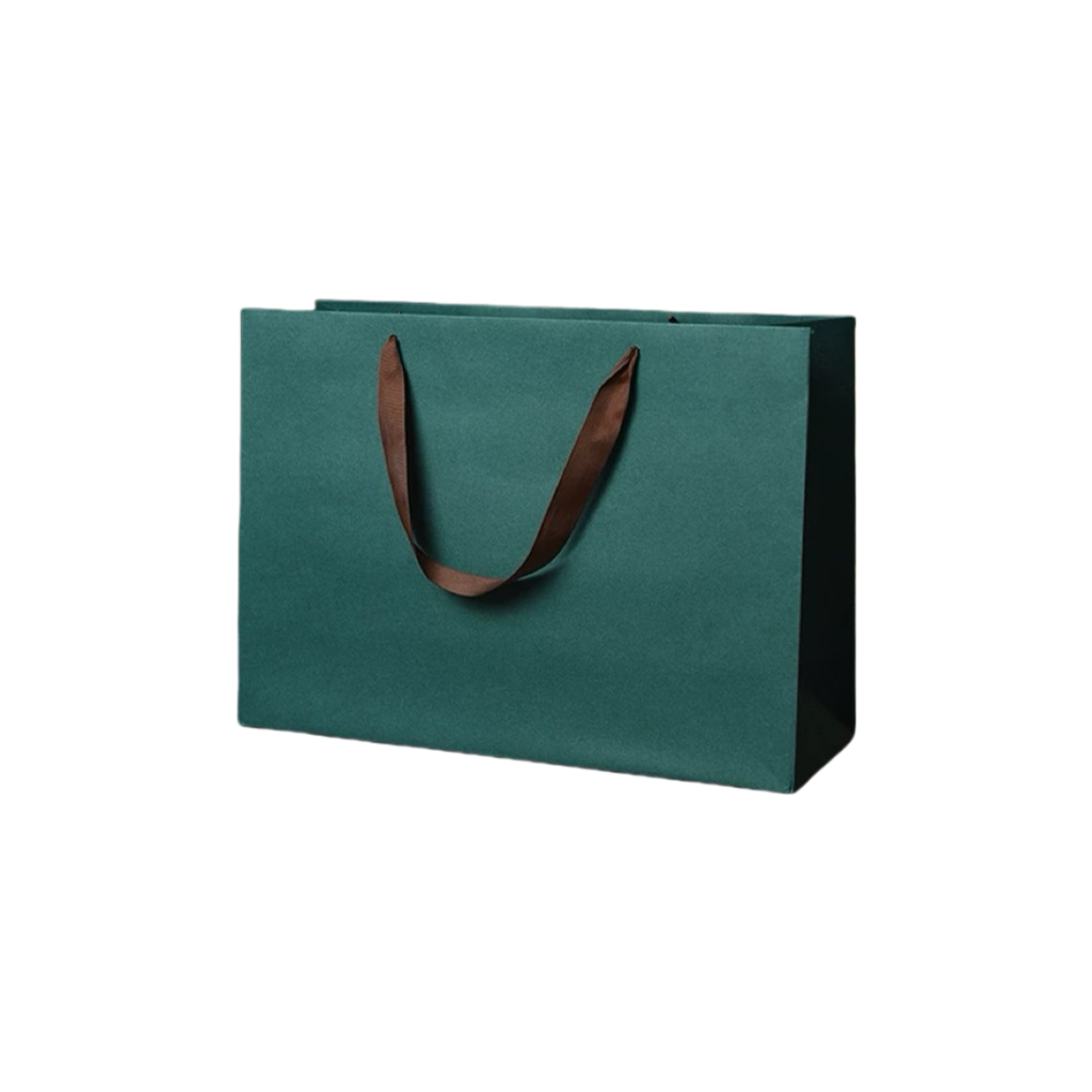 Stylish Green Paper Bag with Woven Handles in Small 300L x 230H x 120W SPB120205