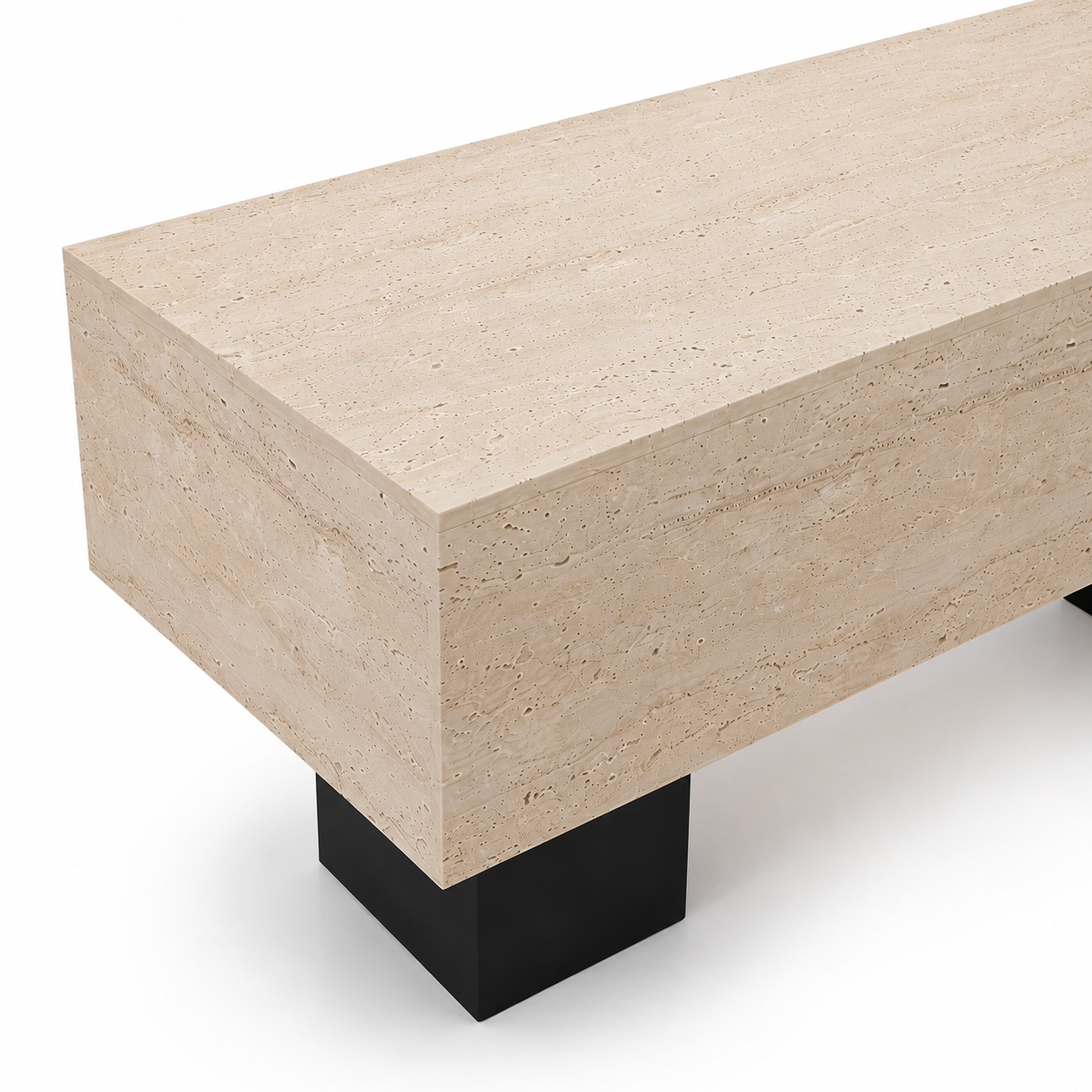 Travertine Veneer Retail Display Table with Black Metal Legs 1400L x 600W x 750H dpt102546