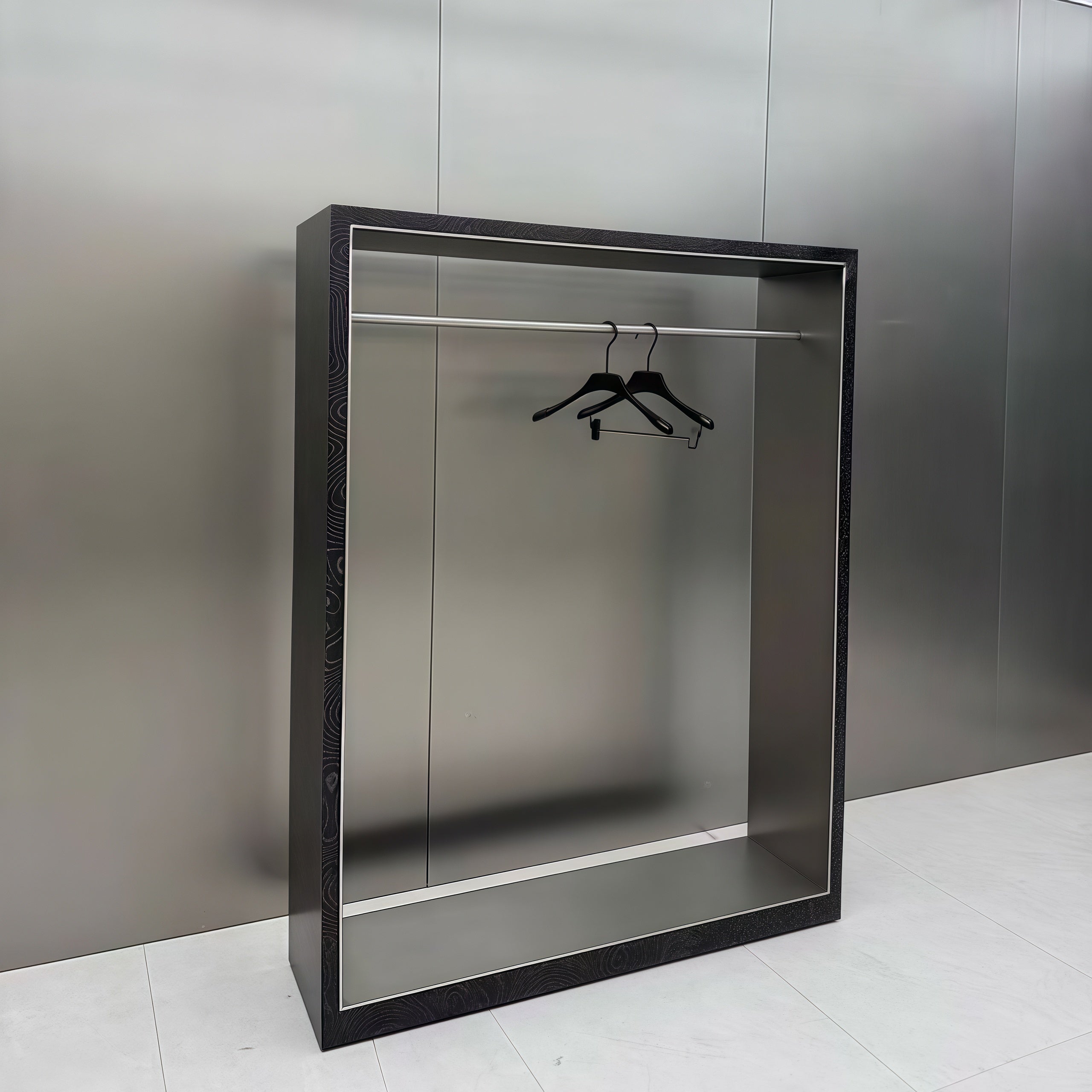 Designer Clothing Display rack in Black Wood Grain Finish 1500L x 400W x 2000H CR102142