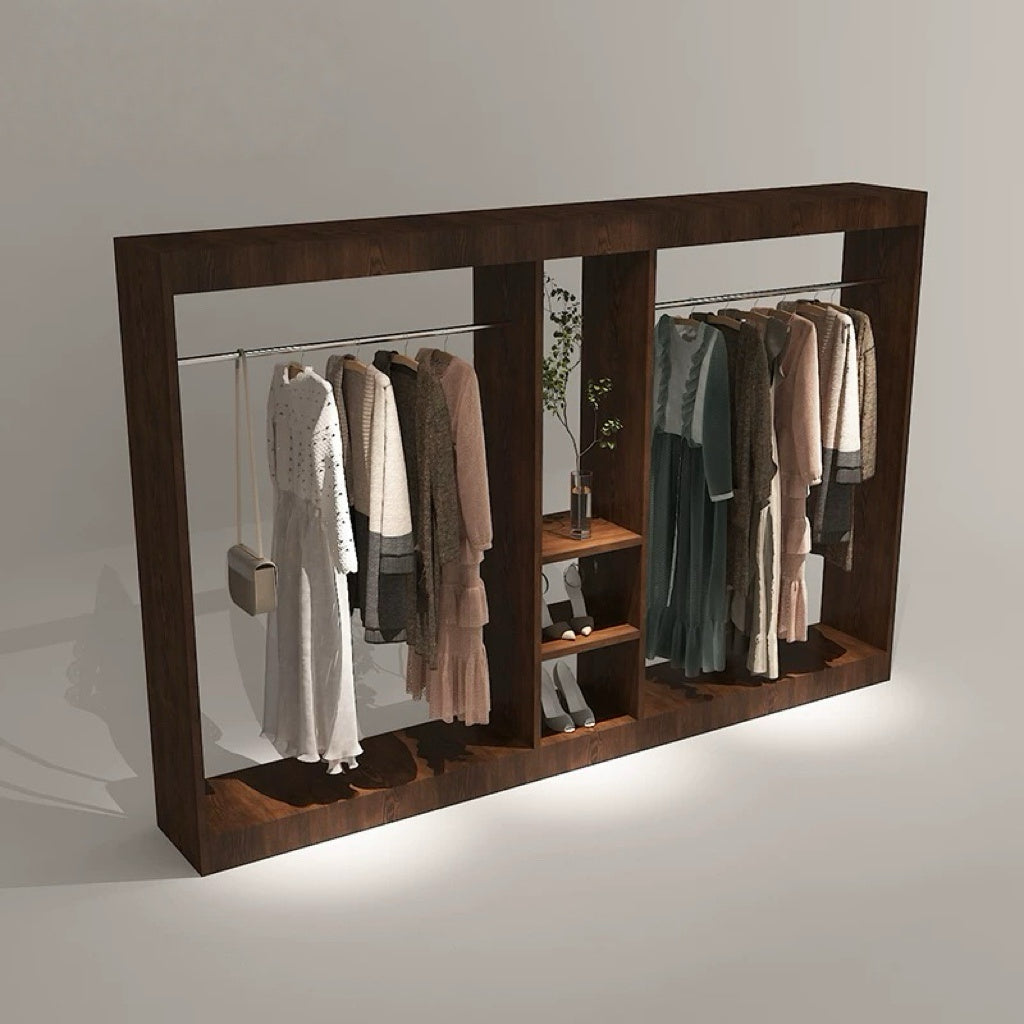 Large Wood Grain Frame Clothing Display Cabinet 3000L x 400W x 2100H dps102765