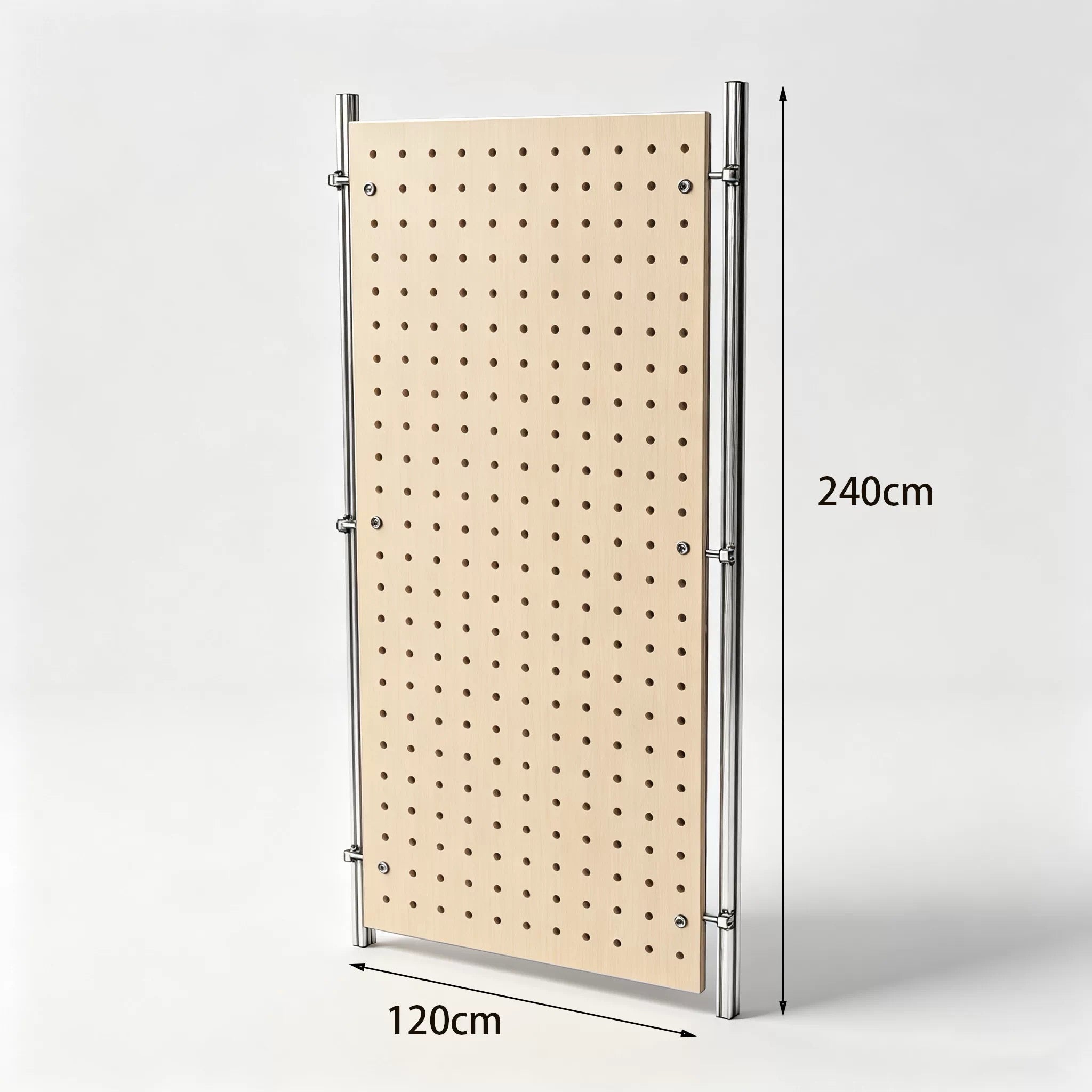 Beech Wood and Stainless Steel Double-Pillar Pegboard Display Rack 1200W x 2400H MDS100736