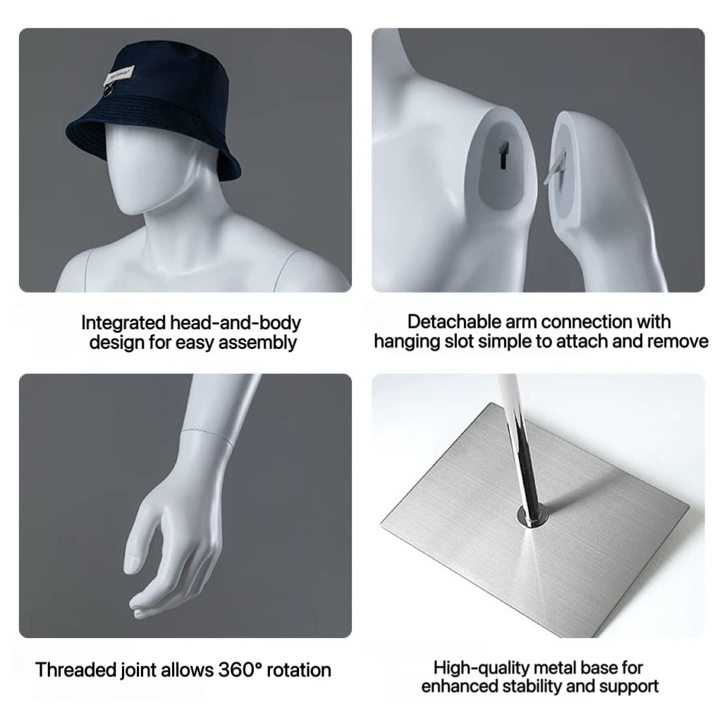 Fiberglass Male Upper Body Torso Display in White MM110368