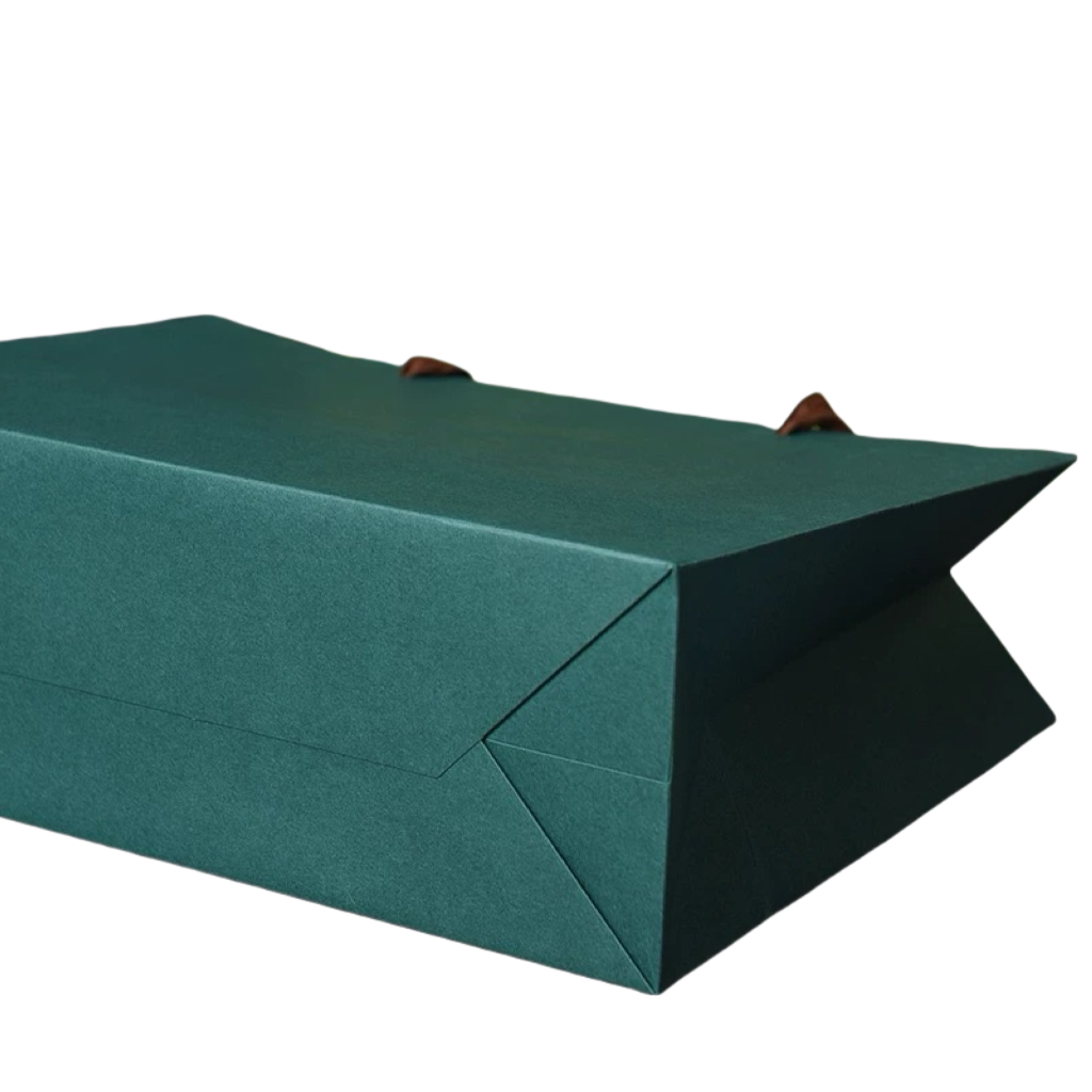 Stylish Green Paper Bag with Woven Handles in Small 300L x 230H x 120W SPB120205