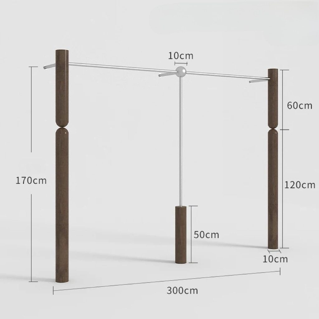 Artistic Wall-Mounted Clothing Rack with Stainless Steel and Walnut Wood 3000L x 300W x 1700H CR101075