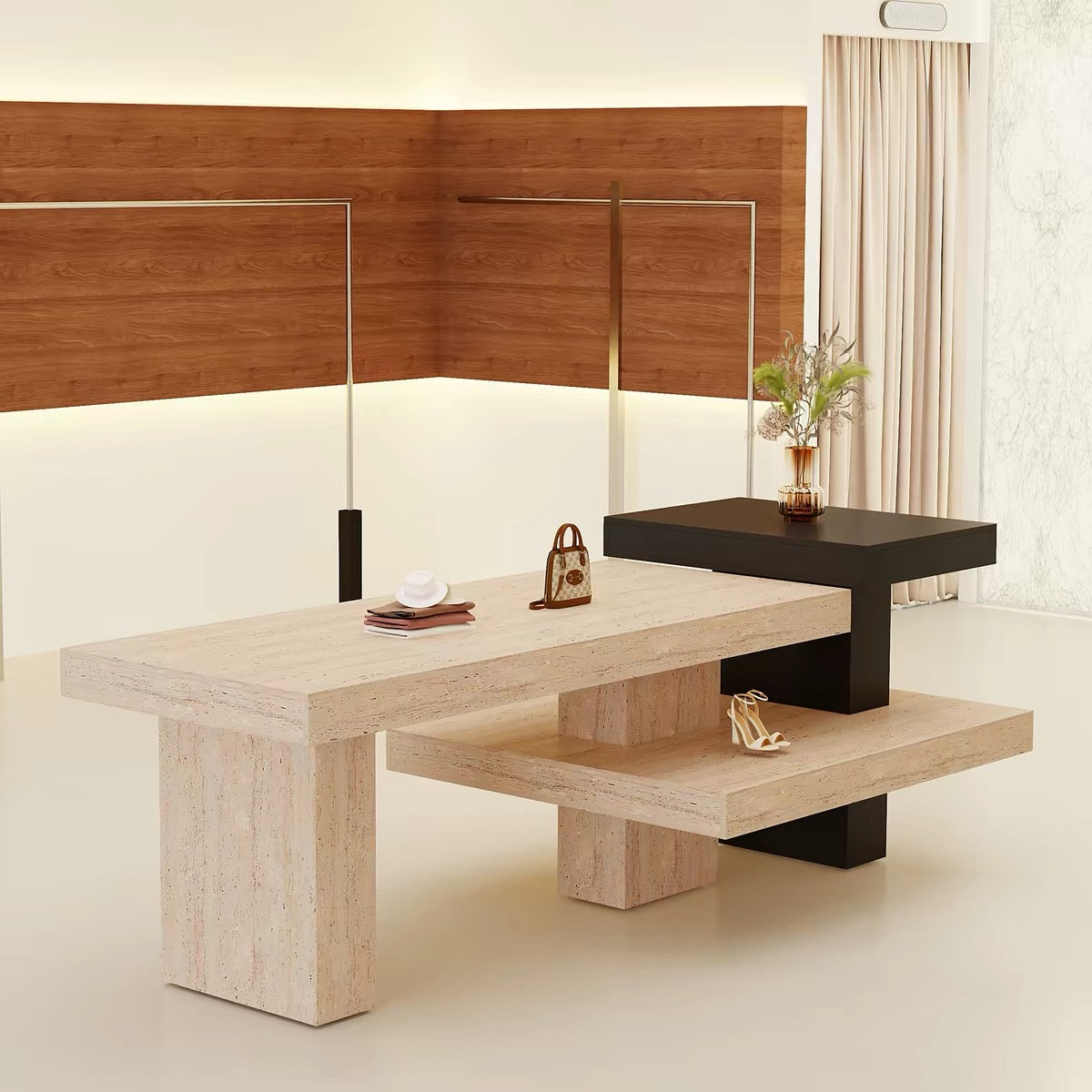 Travertine Veneer Two-Tier Retail Display Island 1600L x 800W x 900H dpt102764