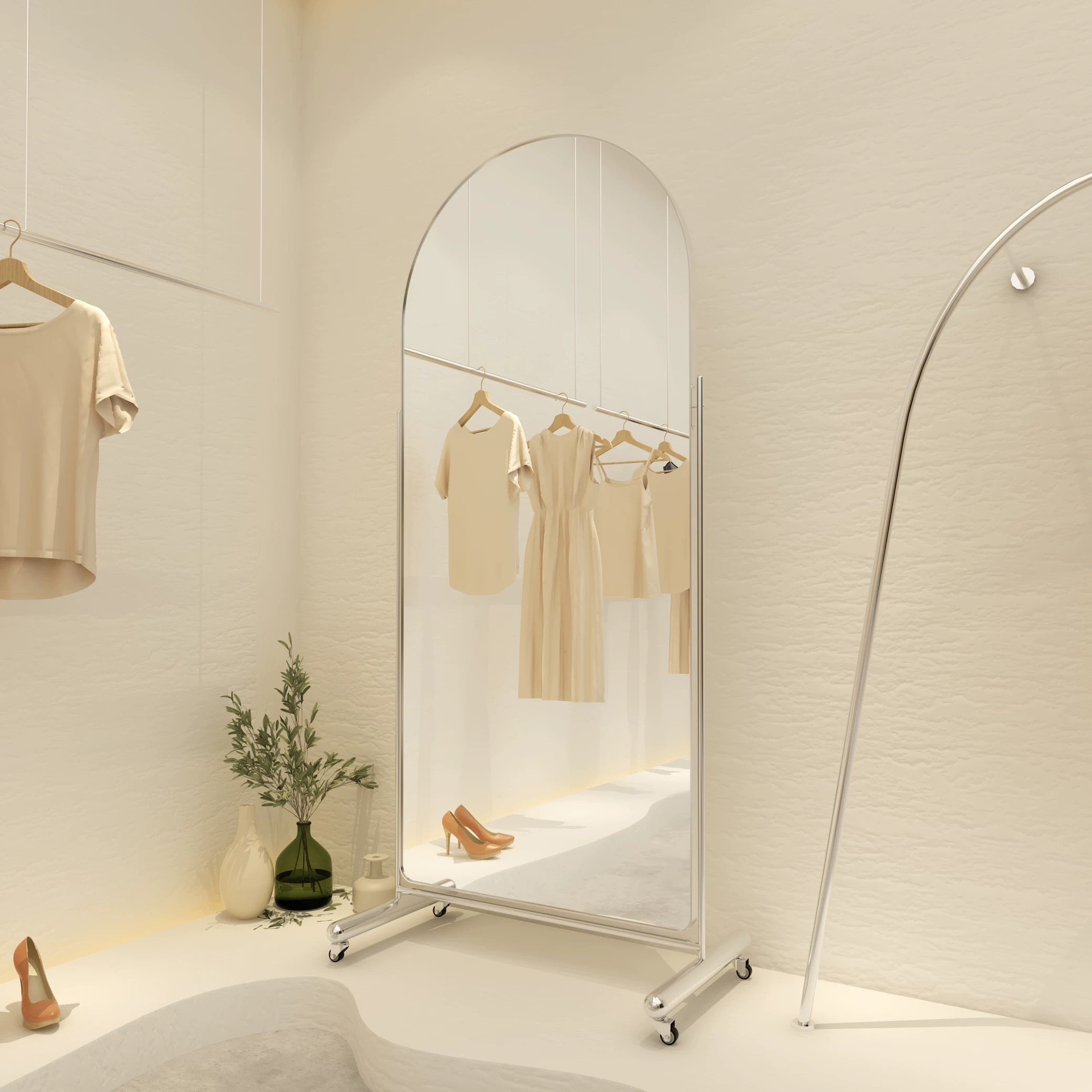 Oval-Shaped Mobile Full-Length Modern Dressing Mirror