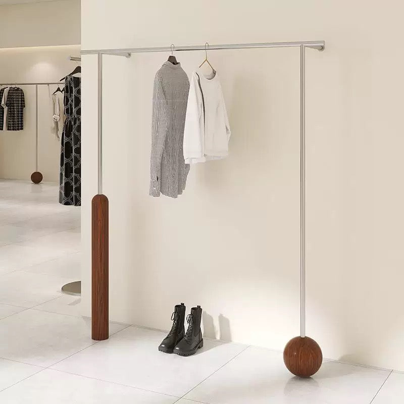 Artistic Wall-Mounted Clothing Rack with Stainless Steel and Solid Wood 1500L x 300W x 1700H CR100478