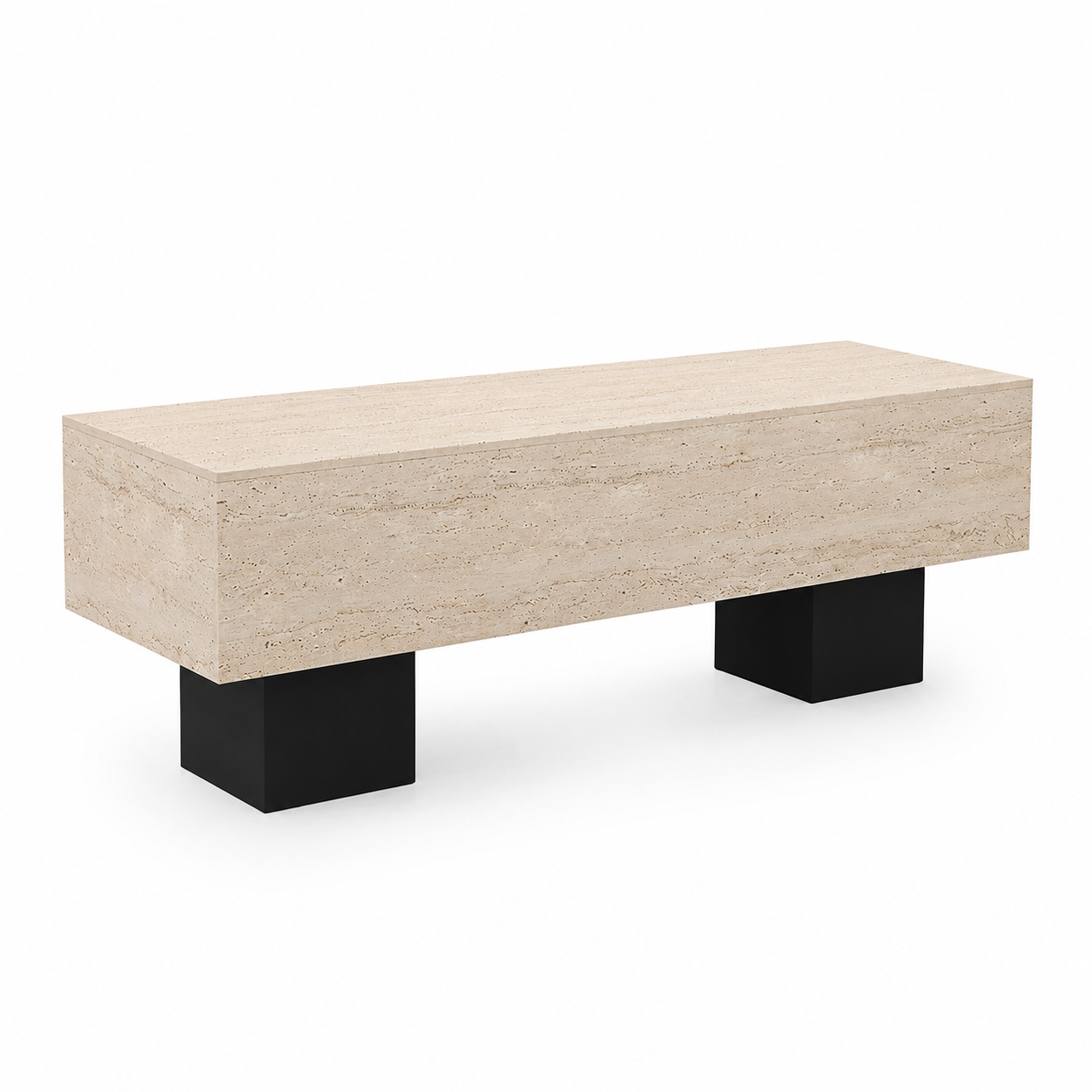 Travertine Veneer Retail Display Table with Black Metal Legs 1400L x 600W x 750H dpt102546