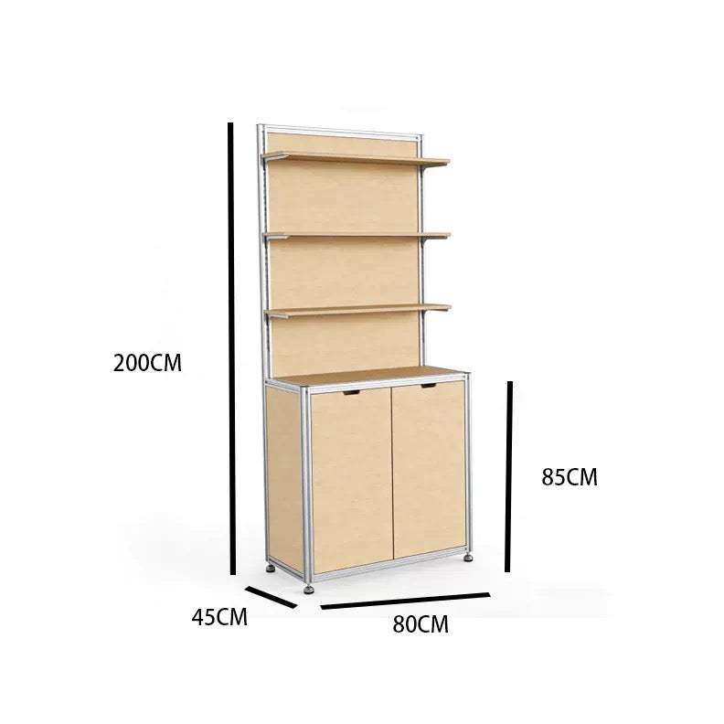 Beech Wood and Silver Aluminum Frame Combined Display Cabinet 800L x 450W x 2000H MDS101058