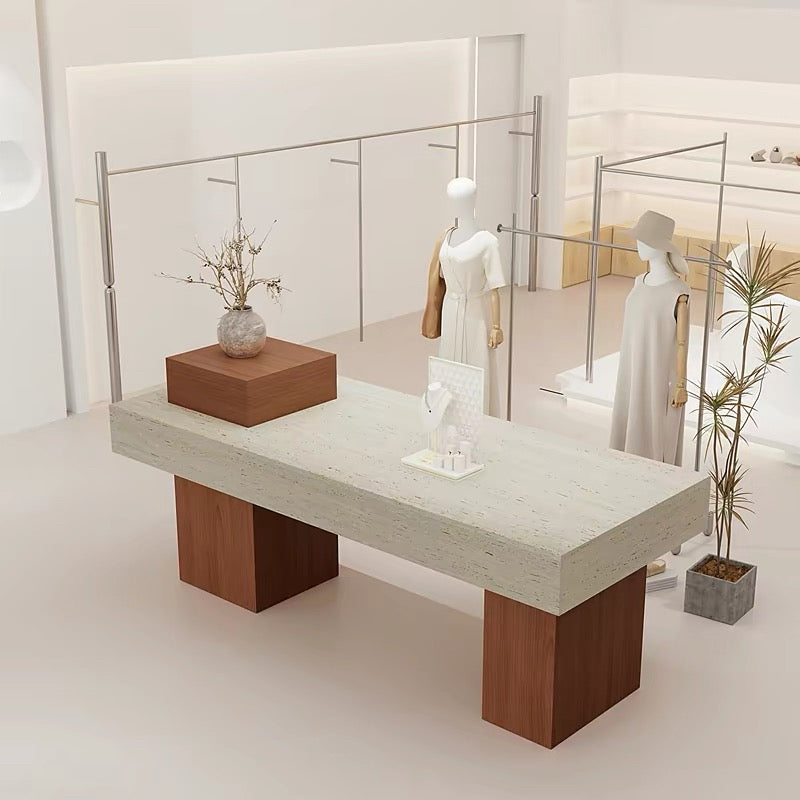 Travertine Veneer Top with Oak Legs Retail Display Table 1400L x 600W x 800H dpt102742