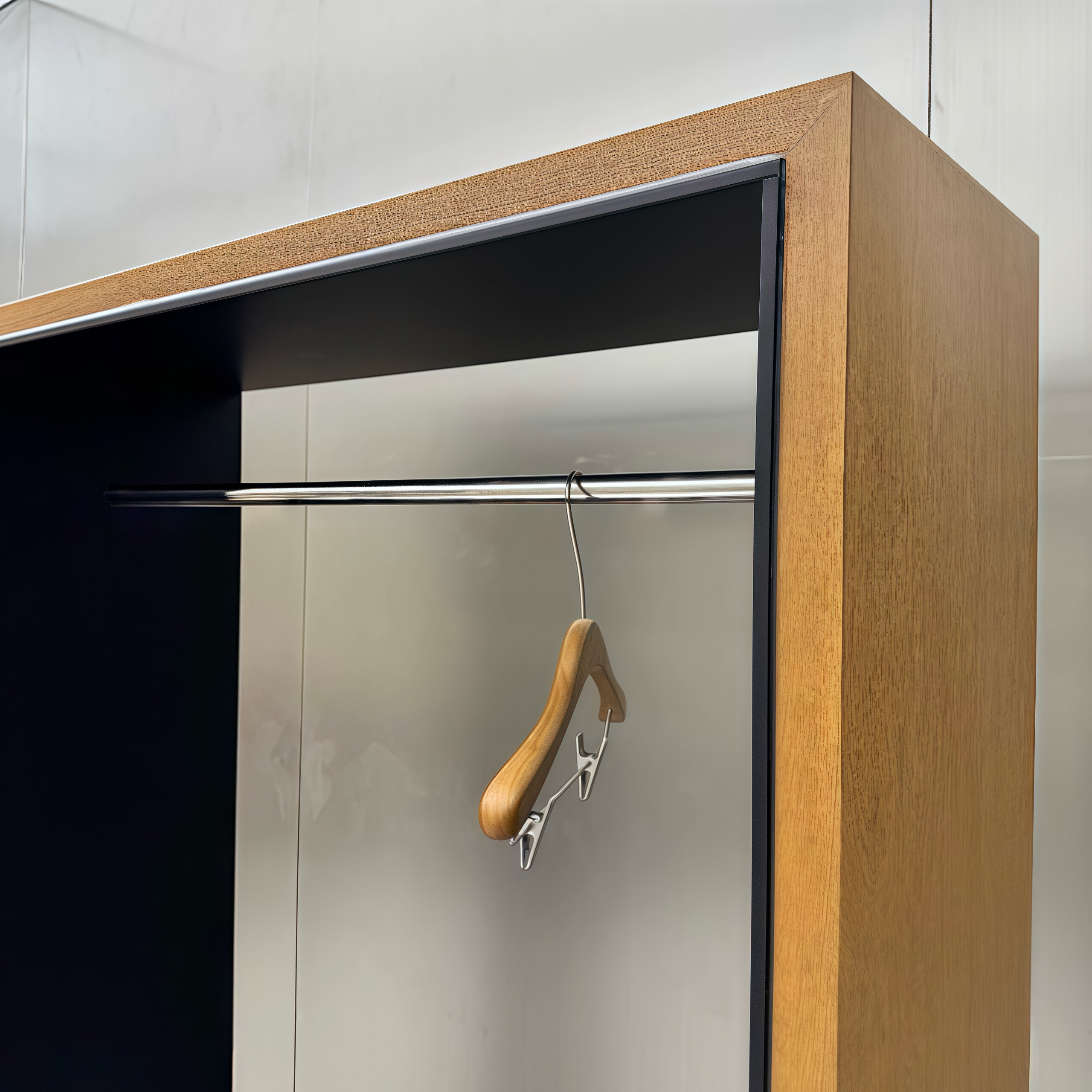 Metal Clothing Display Rack with Wood-Tone Frame 1200L x 400W x 2000H CR101987