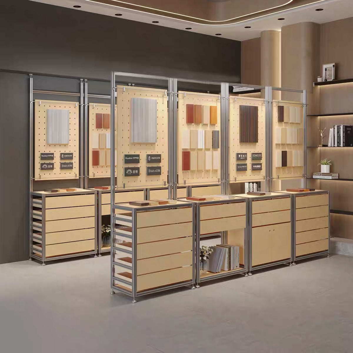 Beech Wood and Silver Aluminum Frame Combined Display Cabinet 800L x 450W x 2000H MDS101064