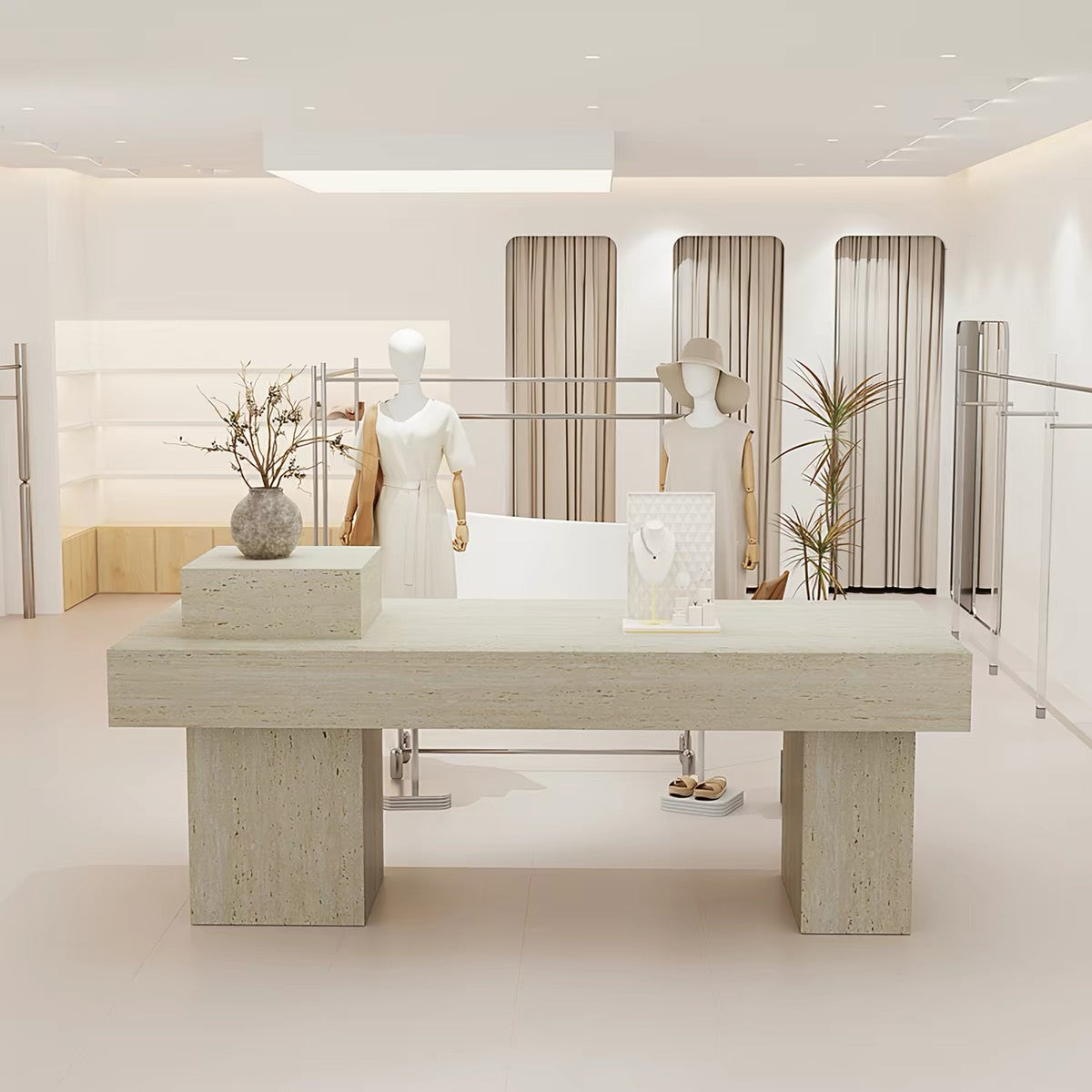 All-Travertine Veneer Retail Display Table 1400L x 600W x 800H dpt112843